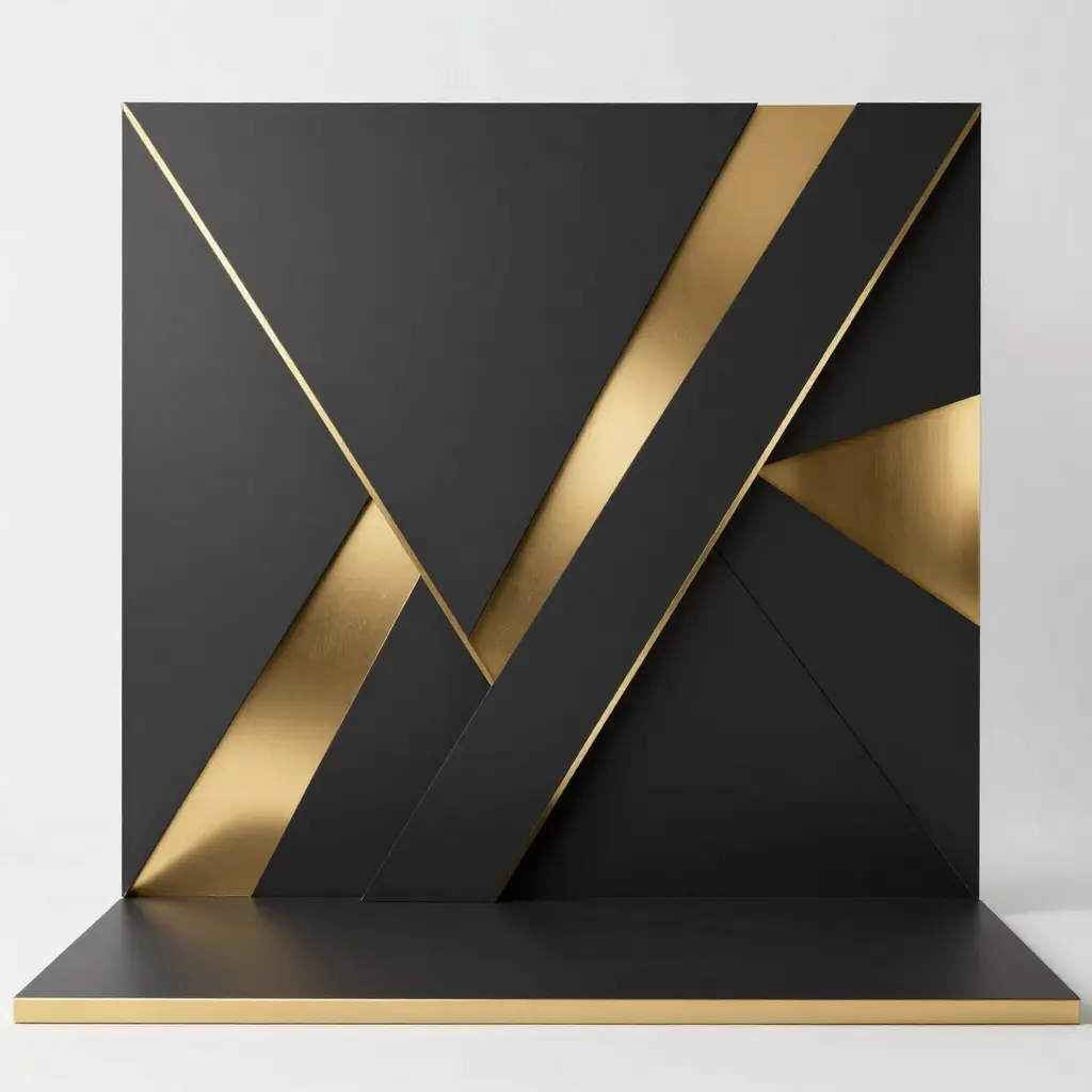 Modern geometric photo backdrop with gold accents